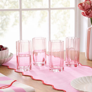 Brynn Scalloped Edge Glass Highballs Black & Feather - Set of 4 - Pink