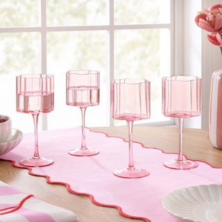 Brynn Scalloped Edge Wine Glasses - Set of 4 - Pink – Feather & Black