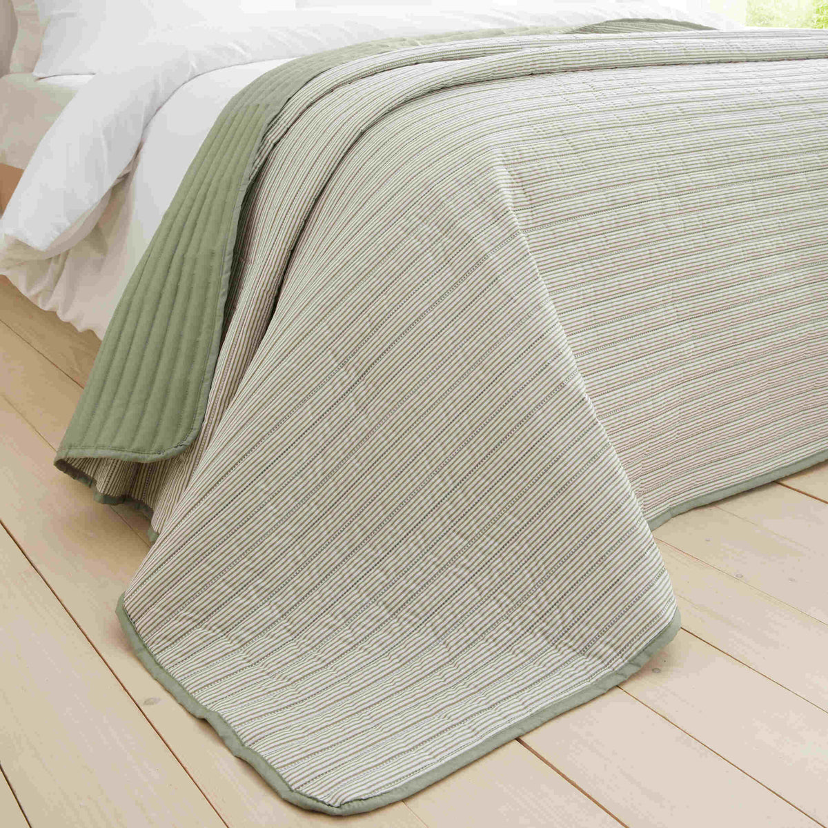 Catherine Lansfield Stripe Laura Ashley UK Bedspread - Green