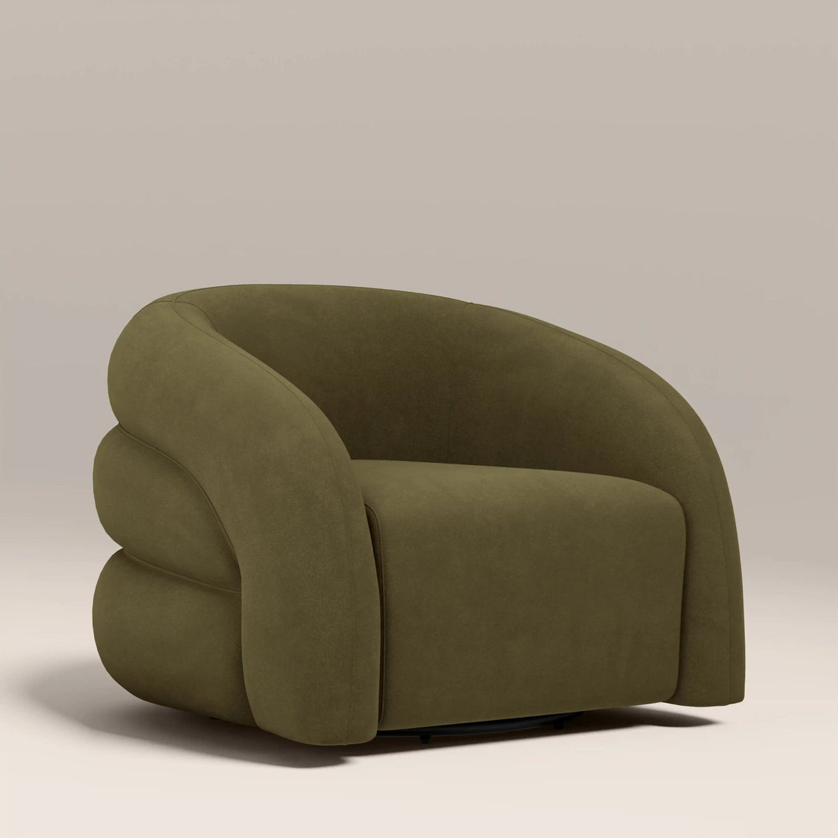 Chaplin Swivel Accent Chair | Moss Laura Ashley Green Sustainable Mohair Velvet & Walnut