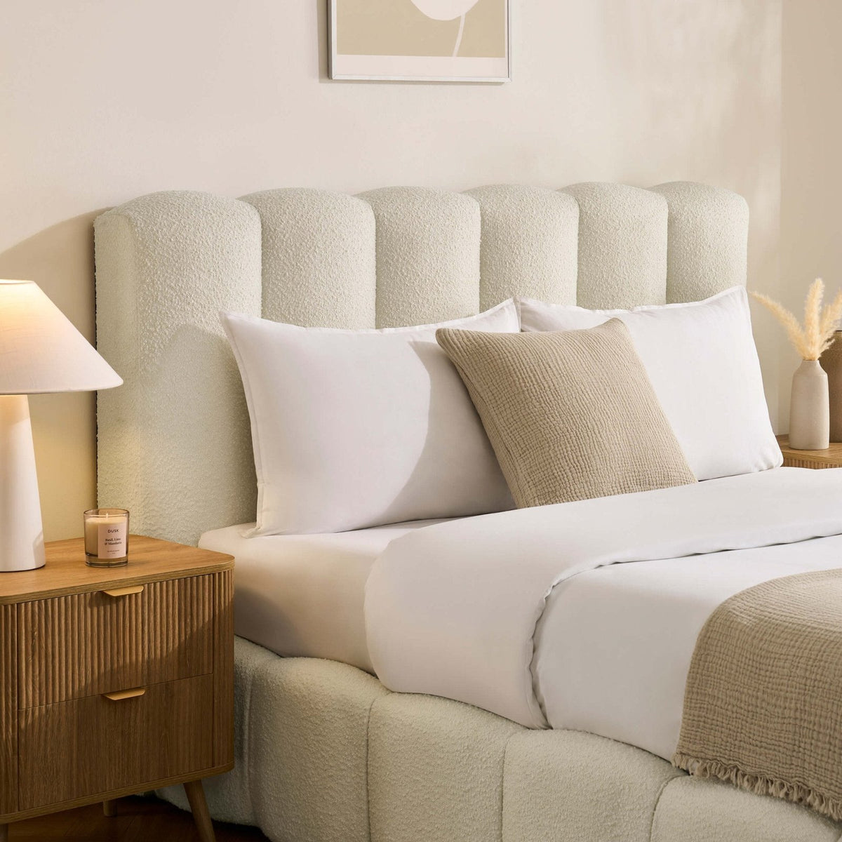 Cheshire Boucle Ottoman Storage Feather & Black Bed - Off White