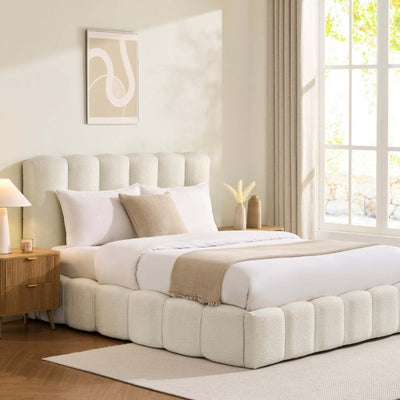 Cheshire Boucle Ottoman Storage Feather & Black Bed - Off White