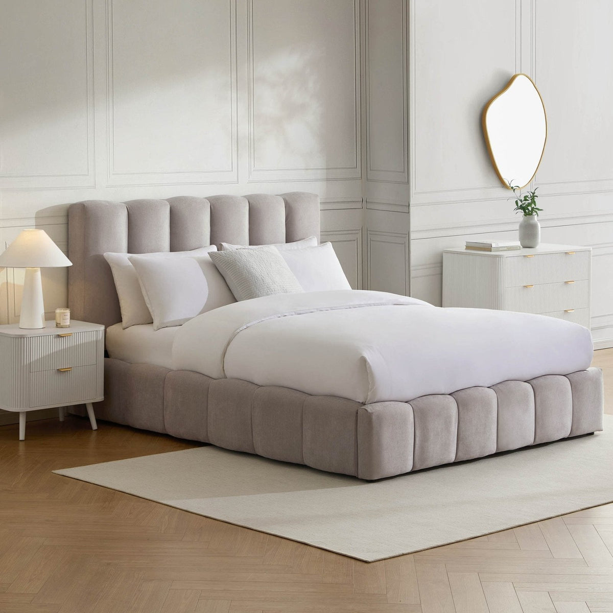 Cheshire Ottoman Storage Bed - Light Grey – Feather & Black