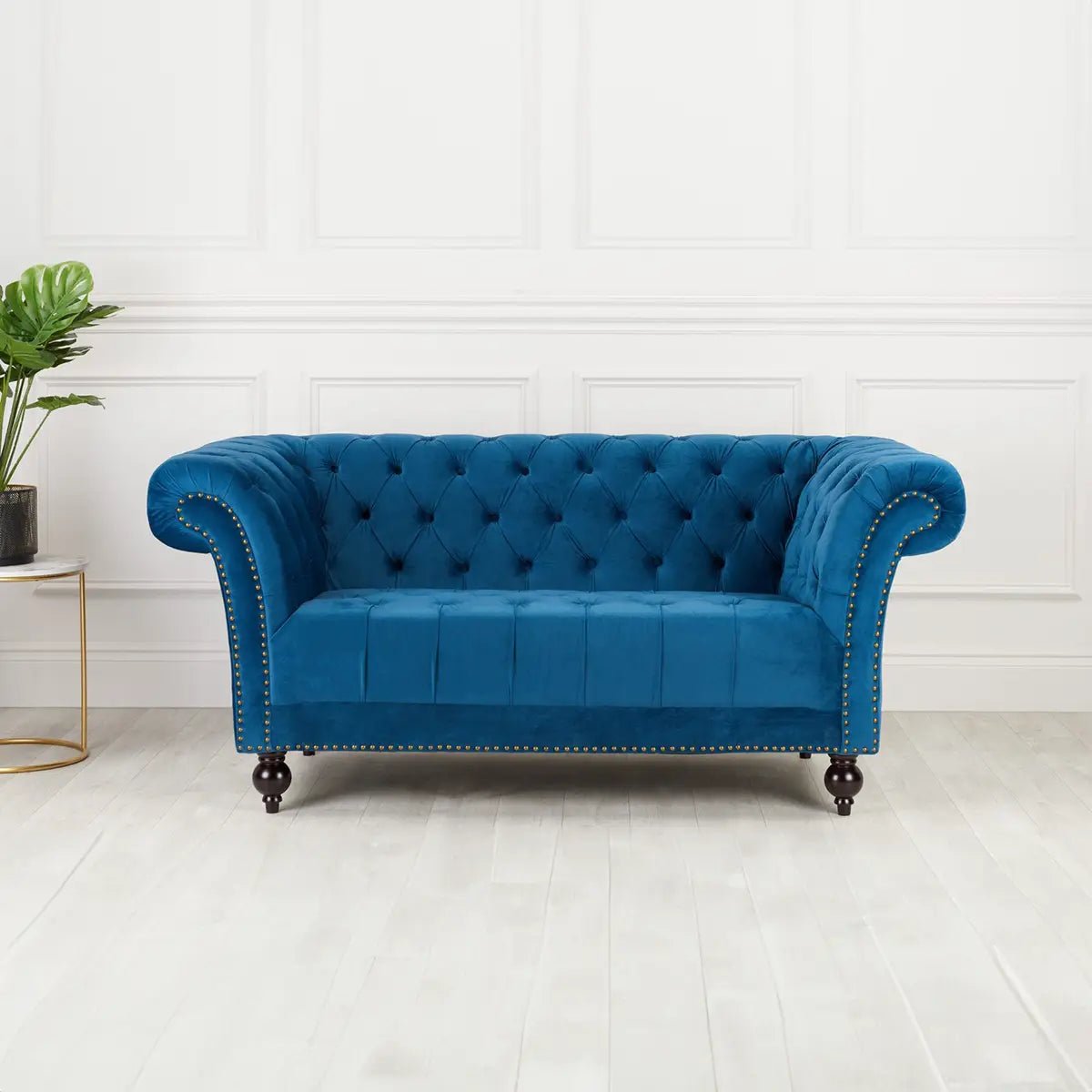 Chester Blue Plush Velvet LauraAshley Soft Fabric Chesterfield Sofa