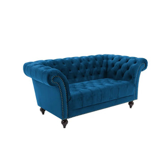 Chester Blue Plush Velvet LauraAshley Soft Fabric Chesterfield Sofa