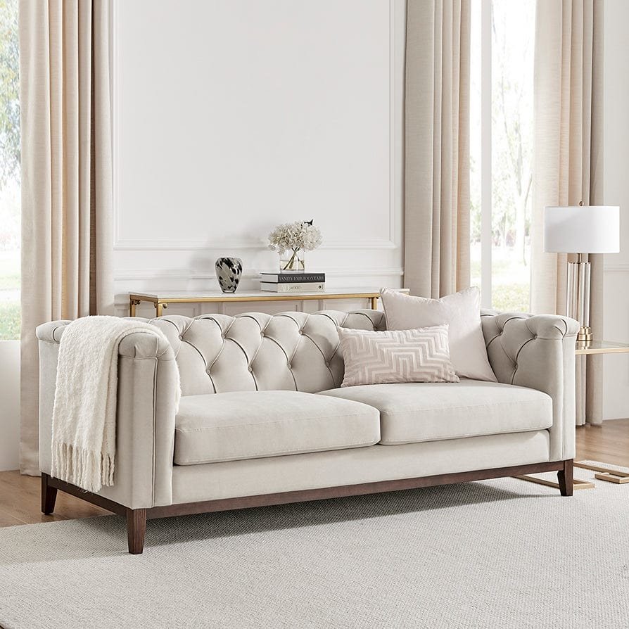 Chesterfield 3 Seater Sofa - Stone – Feather & Black