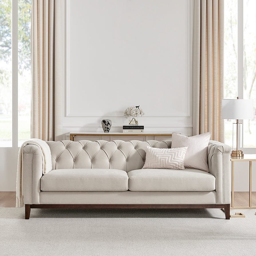 Chesterfield 3 Seater Sofa - Stone – Feather & Black