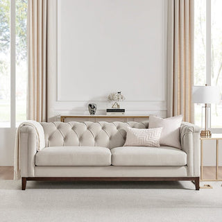 Chesterfield 3 Seater Sofa - Stone – Feather & Black