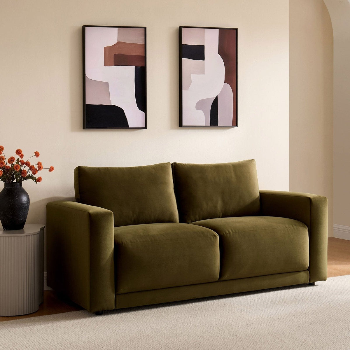 Chicago 2 Seater Feather & Black Sofa - Rich Green