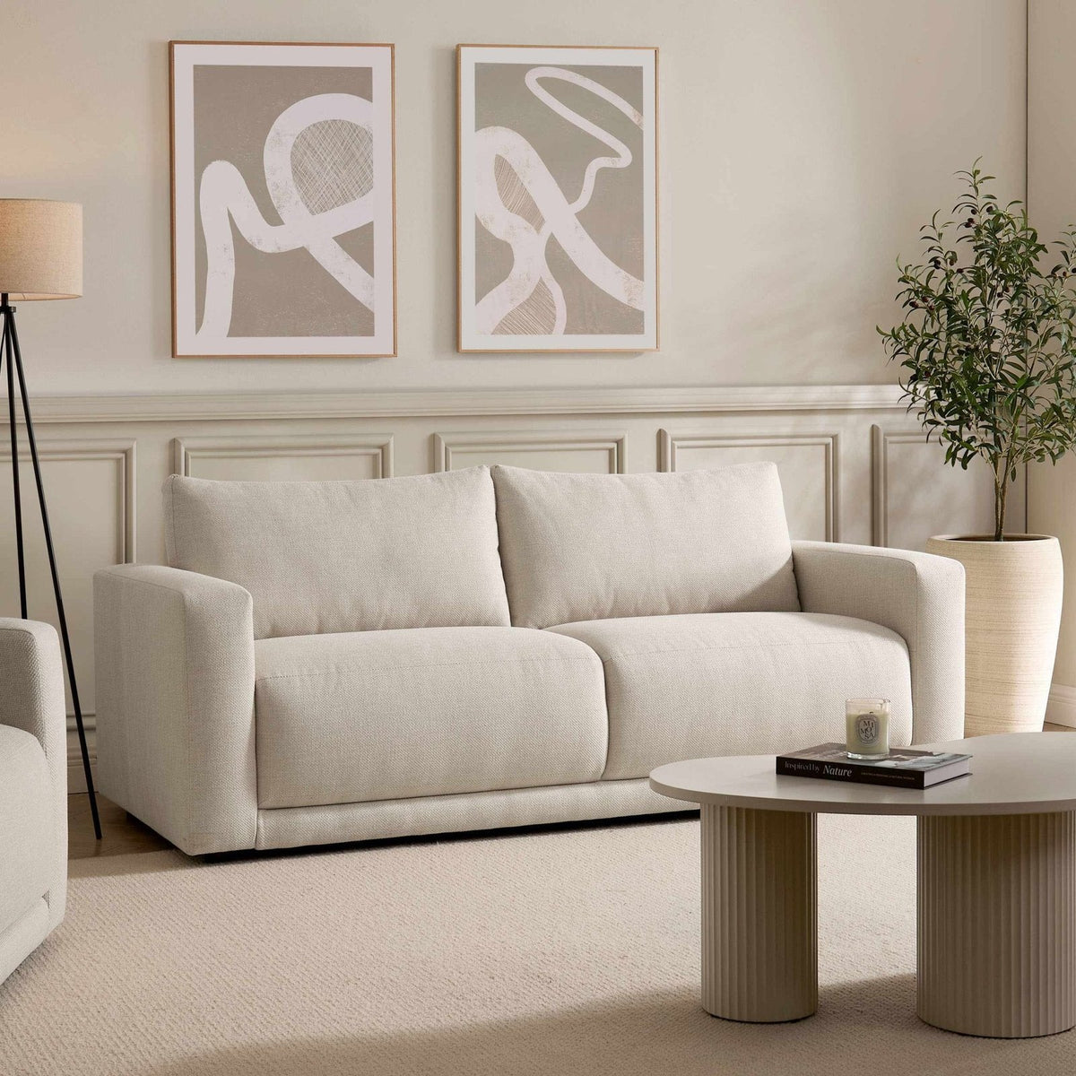 Chicago 3 Seater Black & Feather Sofa - Beige