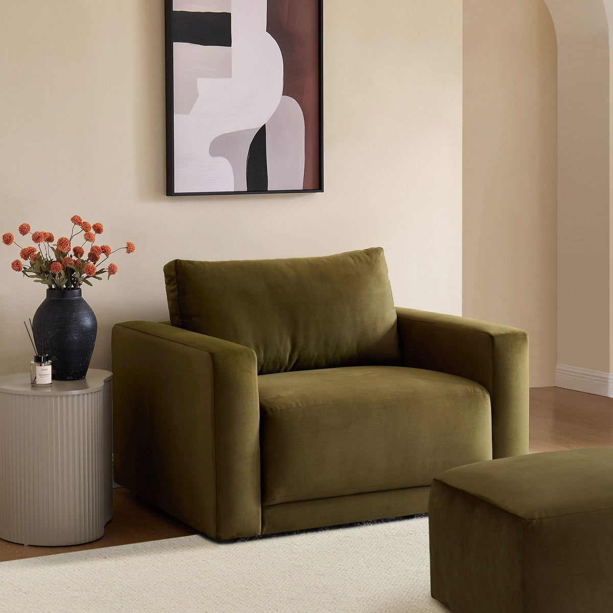 Chicago Loveseat Black & Feather - Rich Green