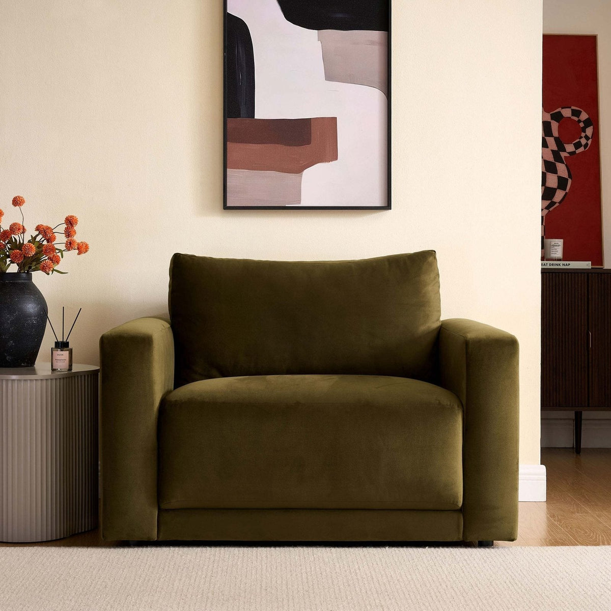 Chicago Loveseat Black & Feather - Rich Green