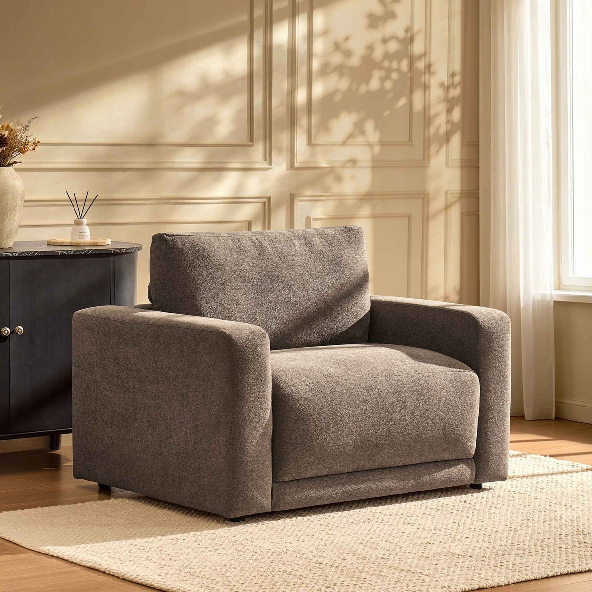 Chicago Loveseat - Chenille Mushroom – Feather & Black