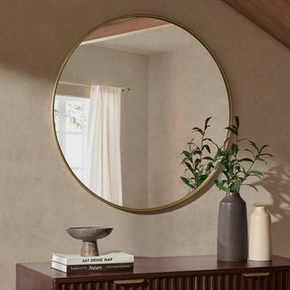 Circle Wall Feather & Black Mirror - Gold