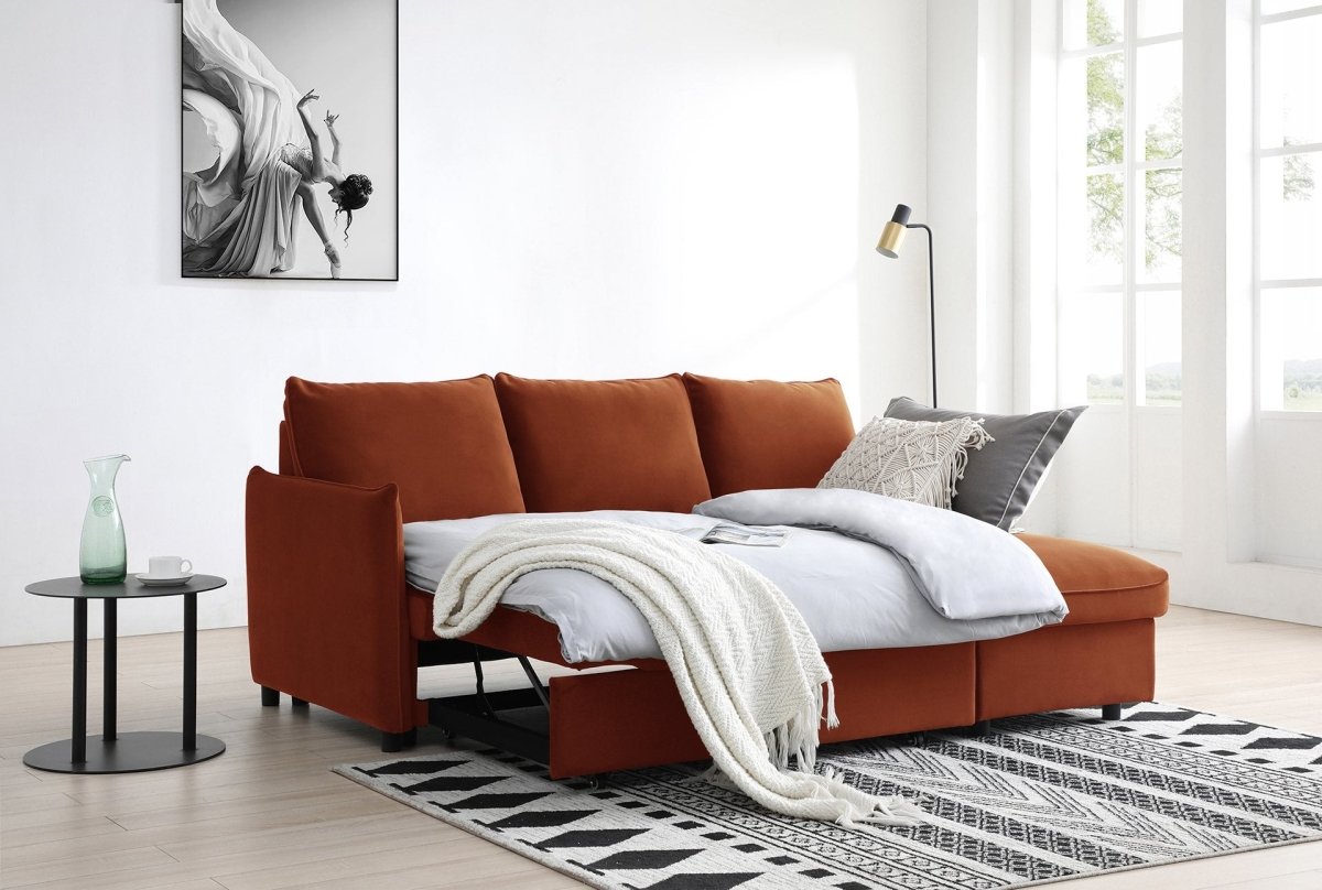 Claire Burnt Orange Velvet Fabric Corner Sofa Bed – Laura Ashley