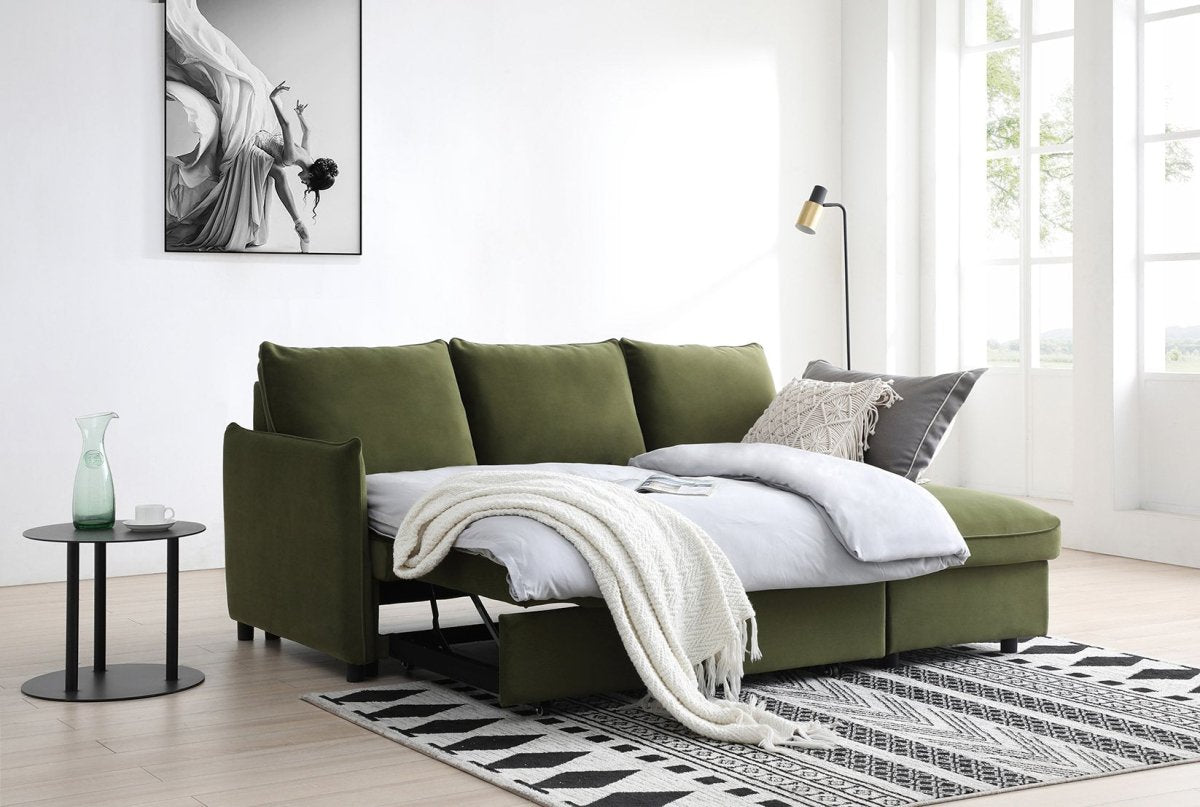 Claire Olive Velvet LauraAshley Fabric Corner Sofa Bed