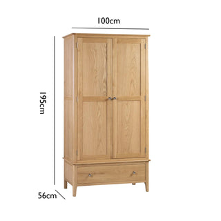 Cotswold Solid Oak 2 Laura & Ashley Door 1 Drawer Gents Wardrobe