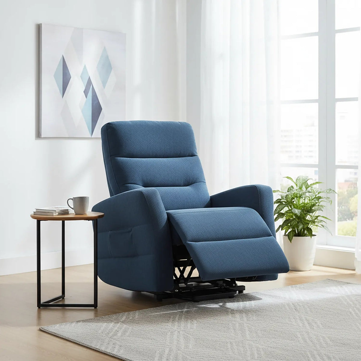 Crewe Blue Fabric Tilt and Rise Electric Recliner Chair – Laura & Ashley