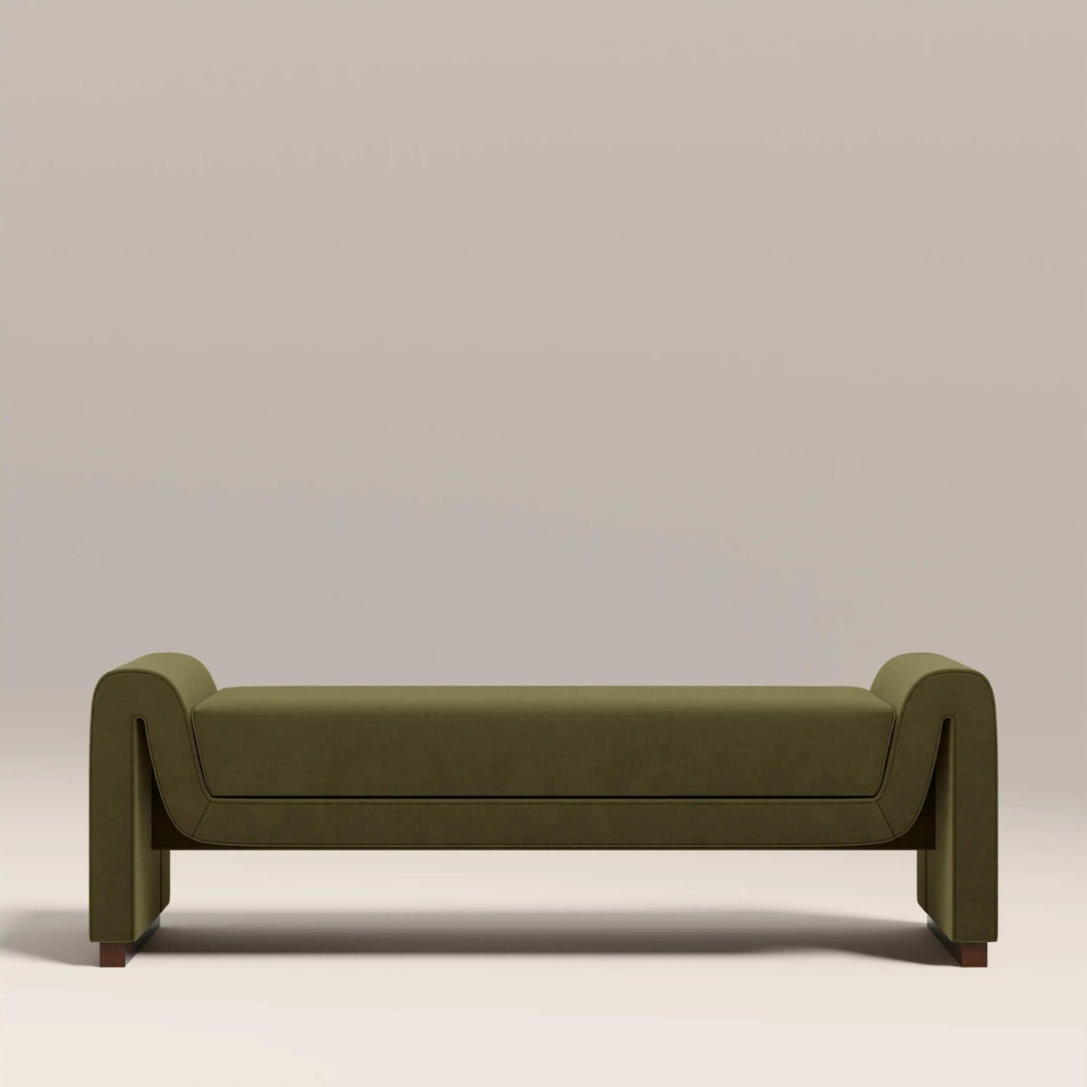 Laura Ashley Bennett Bench | Moss Green Sustainable Mohair Velvet &amp; Walnut