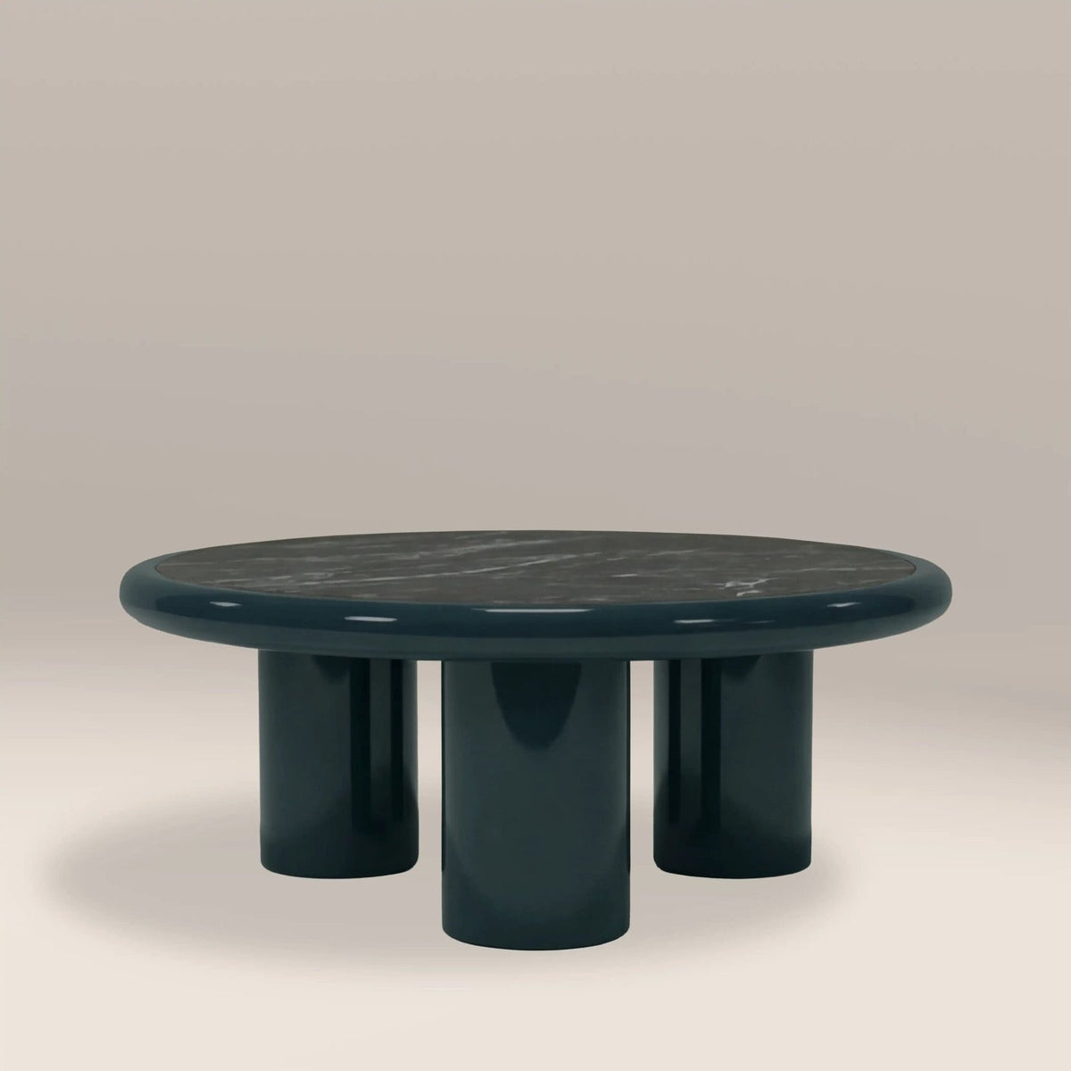 Laura Ashley Carson Round Coffee Table | Emerald Green Marble & High Gloss Emerald Green