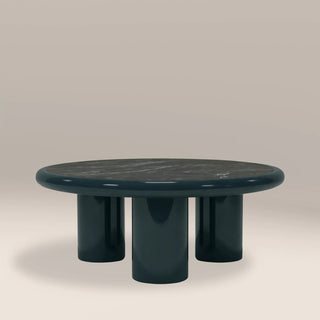 Laura Ashley Carson Round Coffee Table | Emerald Green Marble & High Gloss Emerald Green