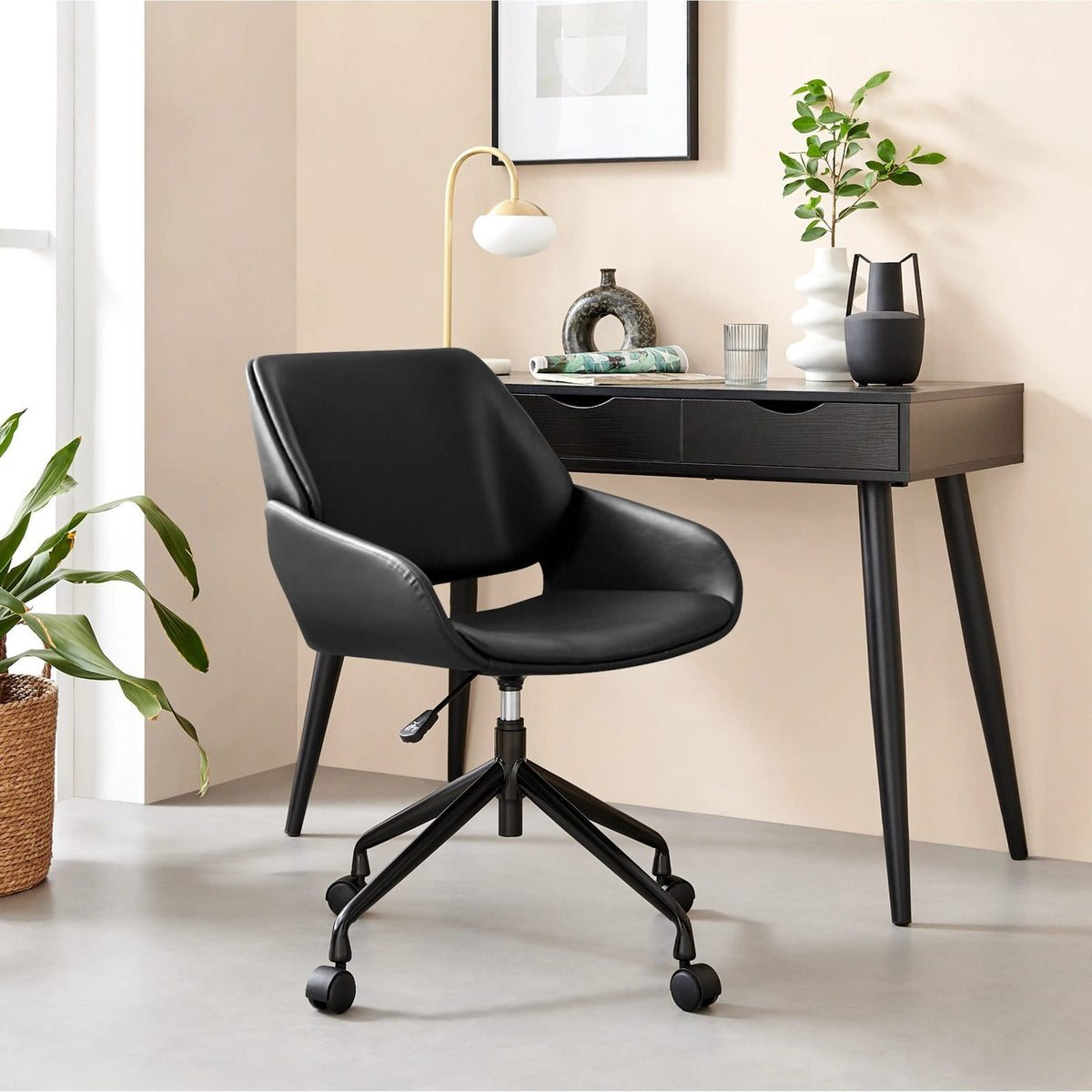 Laura Ashley Franklin Office Chair | Vintage Black Faux Leather & Black