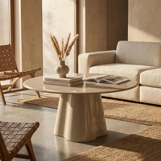 Laura Ashley Hadley Round Coffee Table | Soft Ecru Sandblasted Glass & High Gloss Ecru