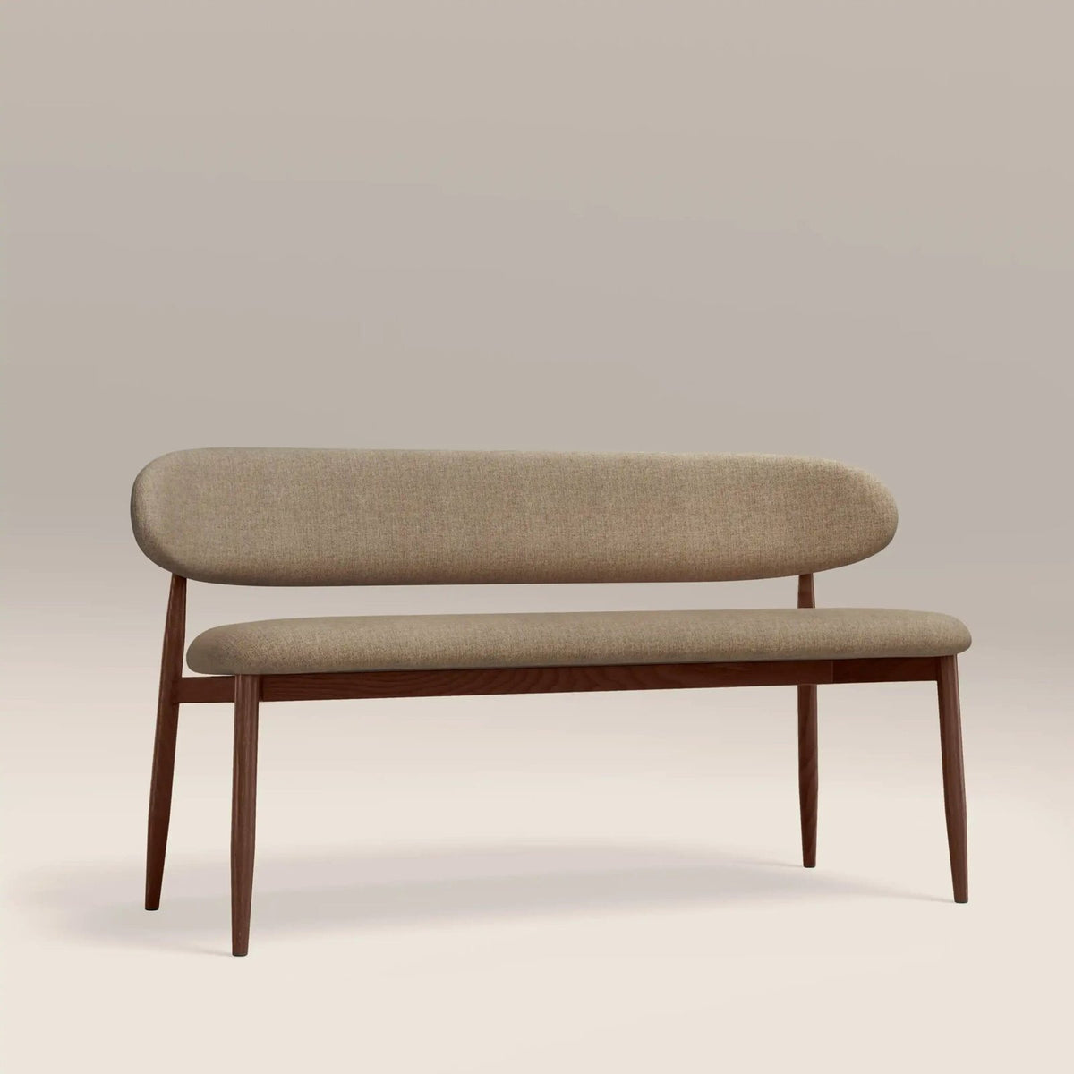 Laura Ashley Halston 3 Seater Dining Bench | Latte Sustainable Fabric &amp; Walnut