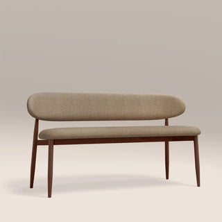 Laura Ashley Halston 3 Seater Dining Bench | Latte Sustainable Fabric &amp; Walnut