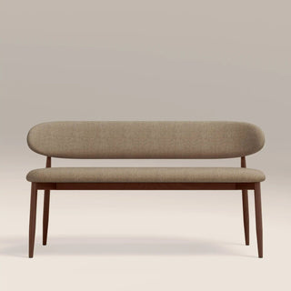 Laura Ashley Halston 3 Seater Dining Bench | Latte Sustainable Fabric &amp; Walnut