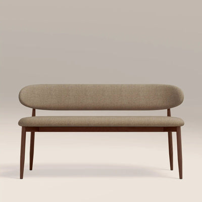 Laura Ashley Halston 3 Seater Dining Bench | Latte Sustainable Fabric &amp; Walnut