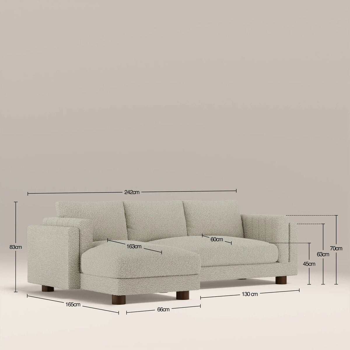 Laura Ashley Halton Left Hand Chaise Sofa | Speckled Stone Sustainable Boucle