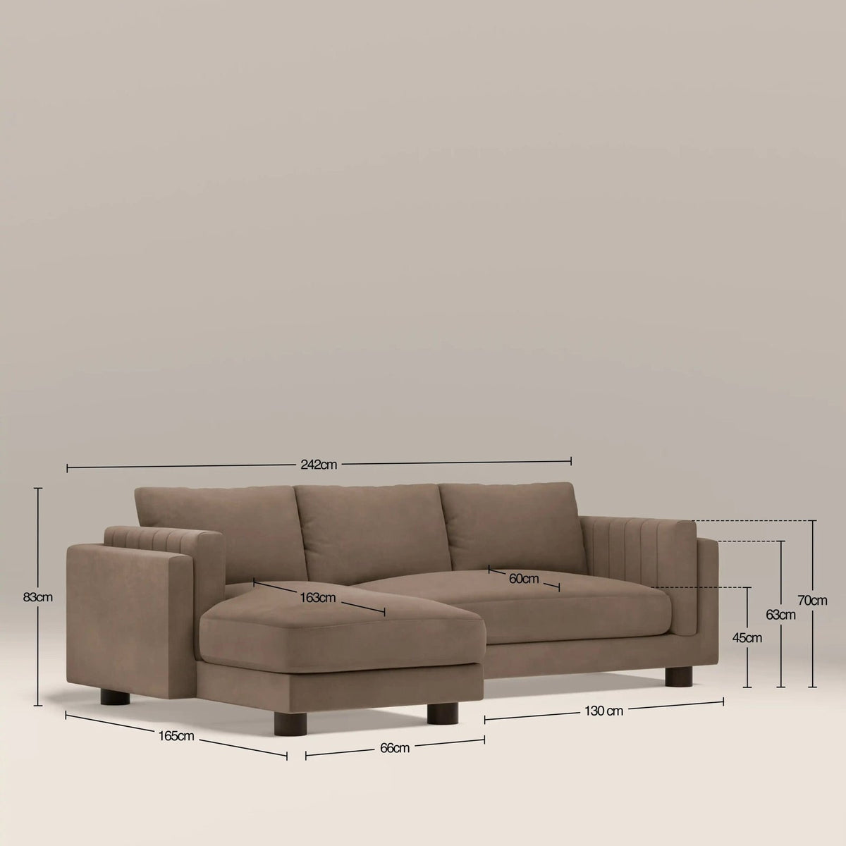 Laura Ashley Halton Left Hand Chaise Sofa | Truffle Brown Sustainable Mohair Velvet