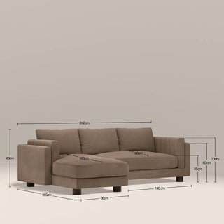 Laura Ashley Halton Left Hand Chaise Sofa | Truffle Brown Sustainable Mohair Velvet