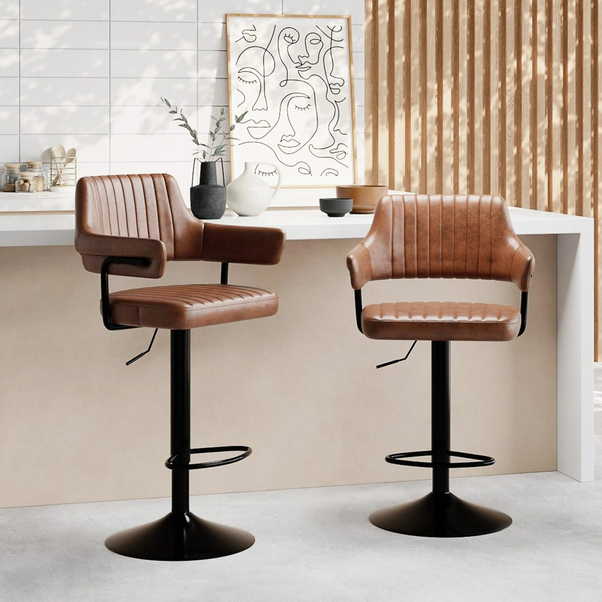 Laura Ashley Mindy Adjustable Stool | Vintage Tan Faux Leather &amp; Black