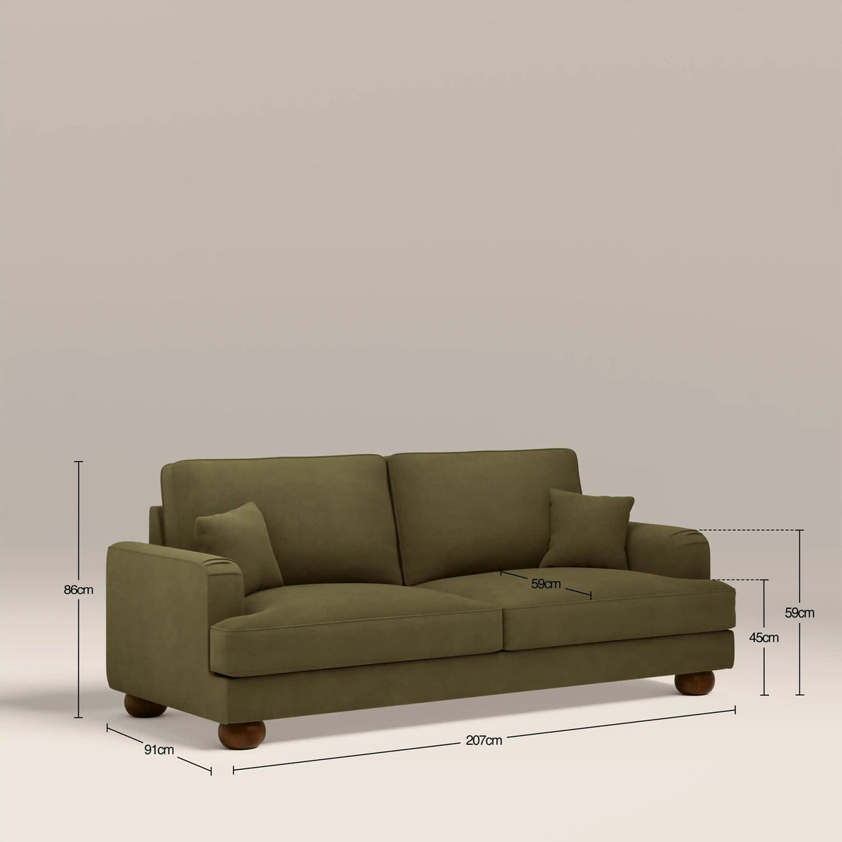 Laura Ashley Nola 3 Seater Sofa | Moss Green Sustainable Mohair Velvet