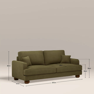 Laura Ashley Nola 3 Seater Sofa | Moss Green Sustainable Mohair Velvet
