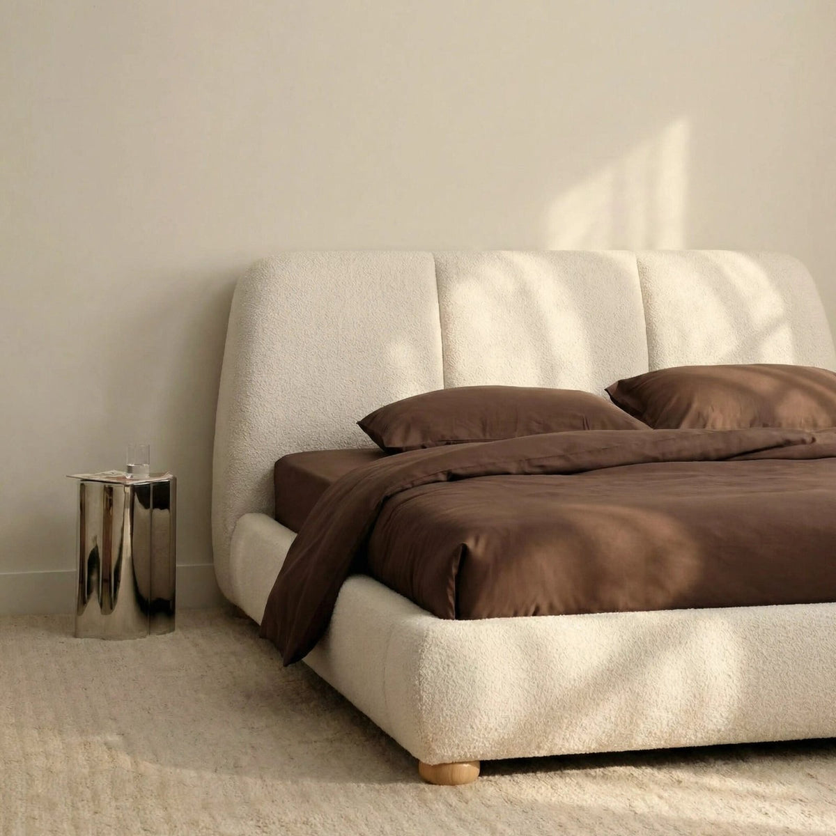 Laura Ashley Paro Super King Bed | Ivory Boucle &amp; Natural