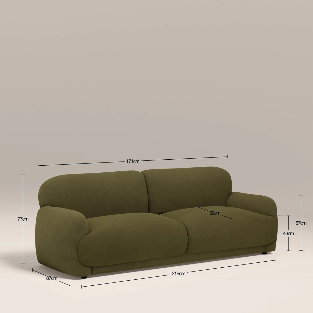 Laura Ashley UK Cloud 3 Seater Sofa | Moss Green Sustainable Mohair Velvet