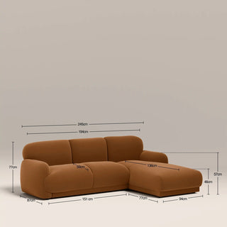 Laura Ashley UK Cloud Right Hand Chaise Sofa | Caramel Brown Sustainable Mohair Velvet