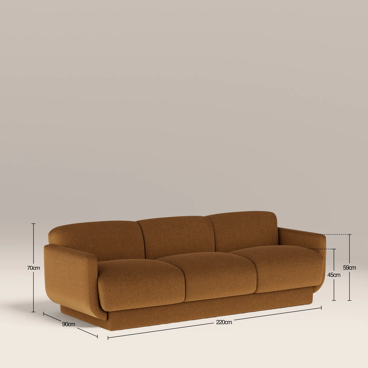 Laura Ashley UK Connick 3 Seater Sofa | Caramel Brown Sustainable Mohair Velvet