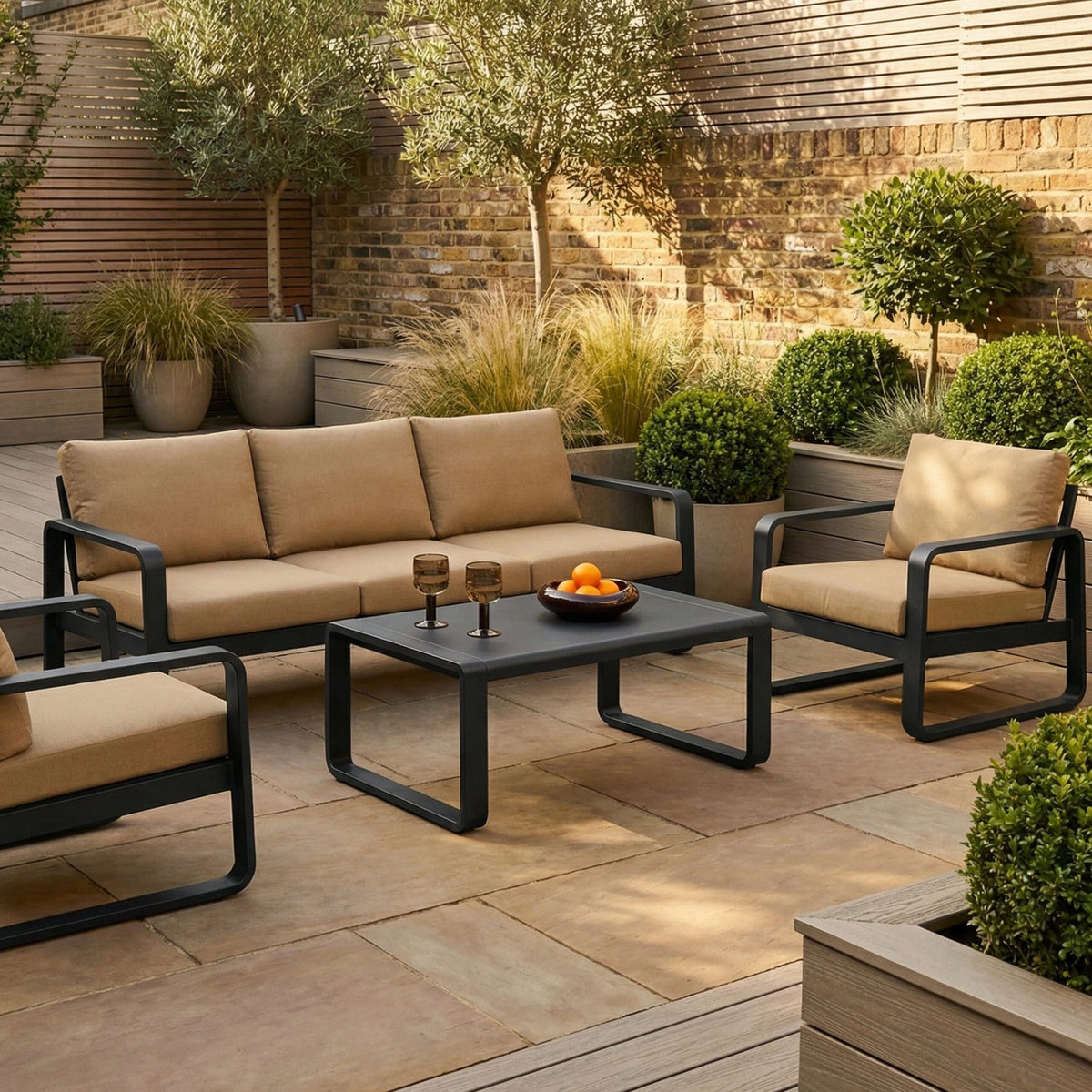 Laura Ashley UK Dante Garden Sofa Set | Beige & Charcoal Black