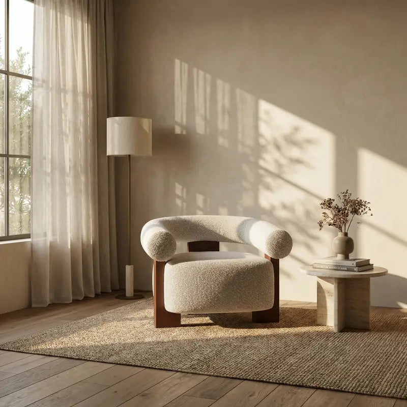 Laura Ashley UK Fawnley Accent Chair | Speckled Stone Sustainable Boucle & Walnut