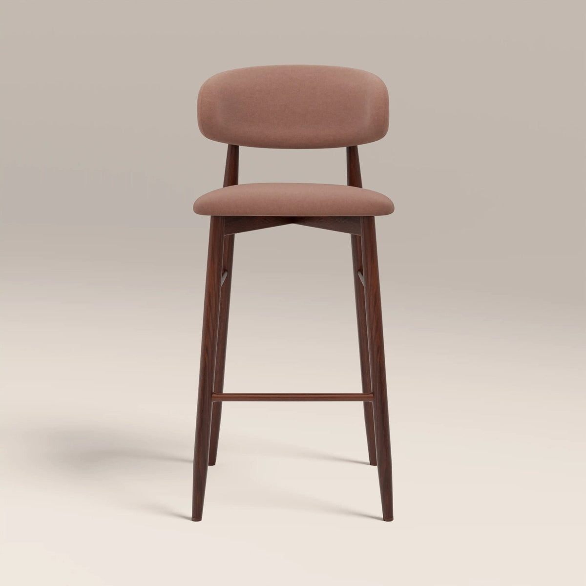 Laura Ashley UK Halston Bar Stool | Blush Pink Sustainable Velvet & Walnut