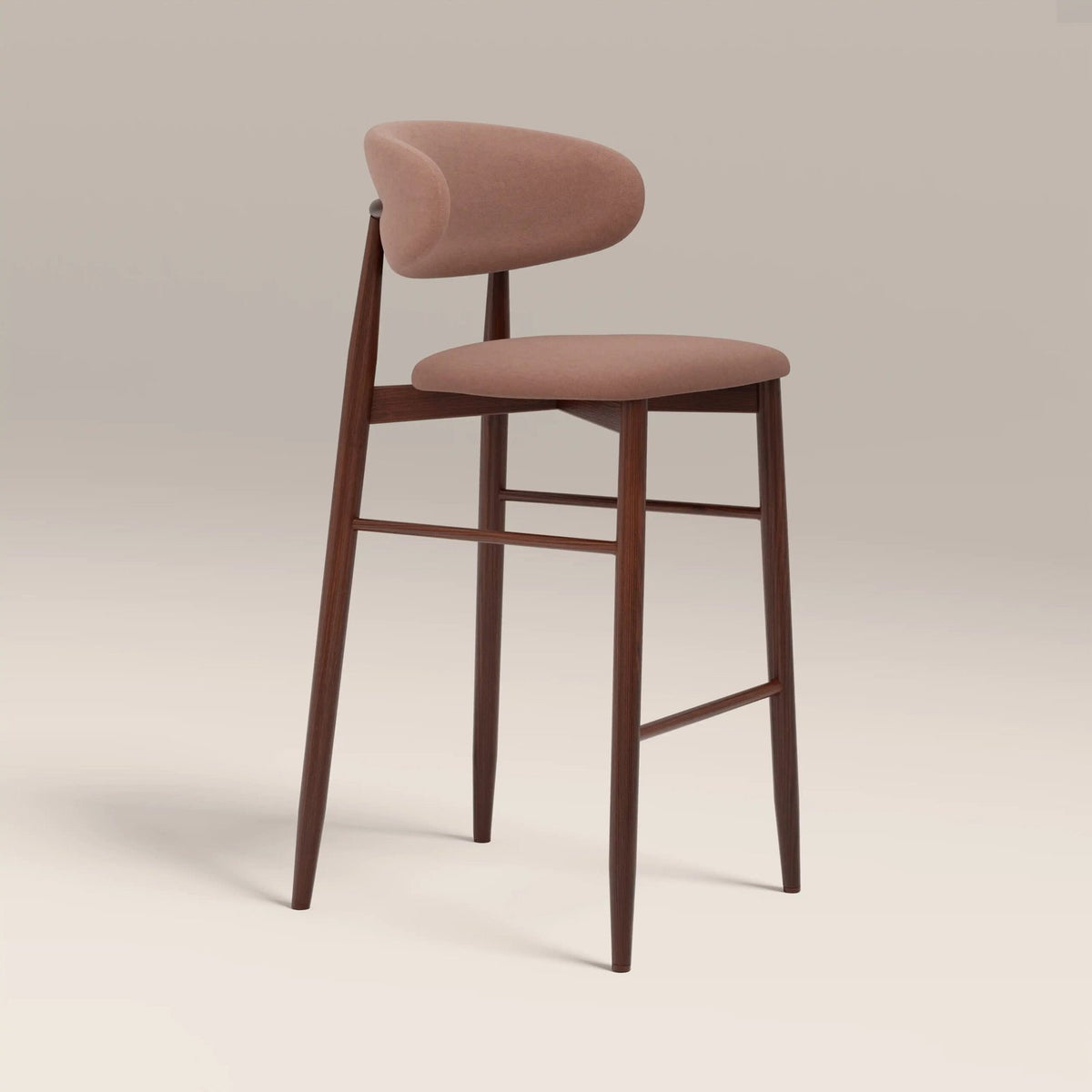 Laura Ashley UK Halston Bar Stool | Blush Pink Sustainable Velvet & Walnut