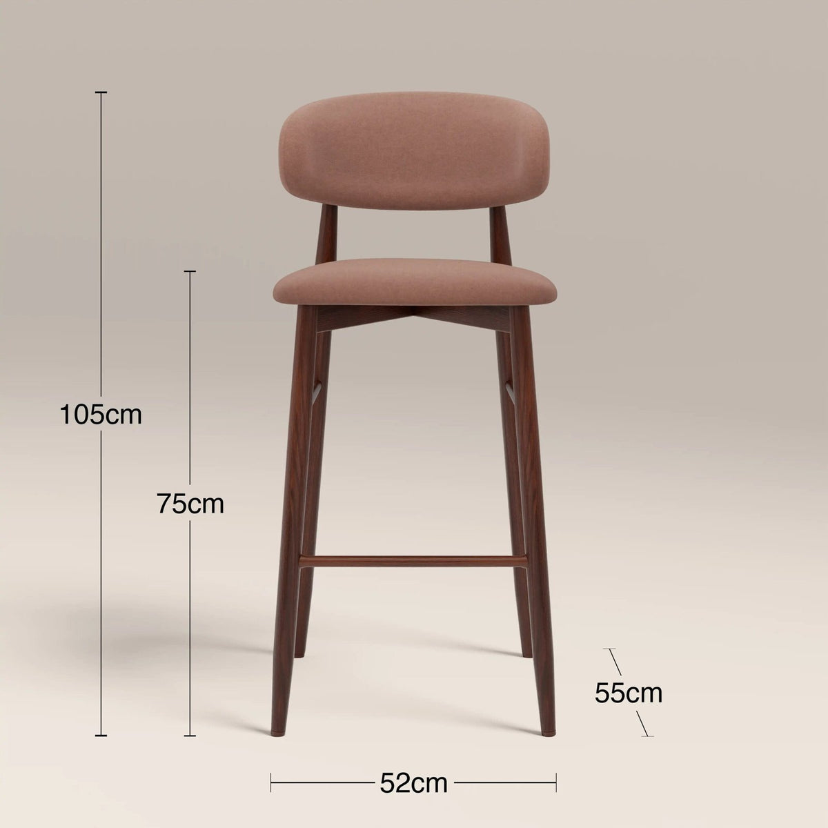 Laura Ashley UK Halston Bar Stool | Blush Pink Sustainable Velvet & Walnut