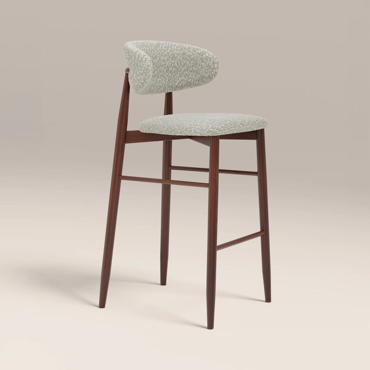 Laura Ashley UK Halston Bar Stool | Speckled Stone Sustainable Boucle & Walnut