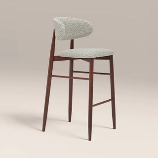 Laura Ashley UK Halston Bar Stool | Speckled Stone Sustainable Boucle & Walnut
