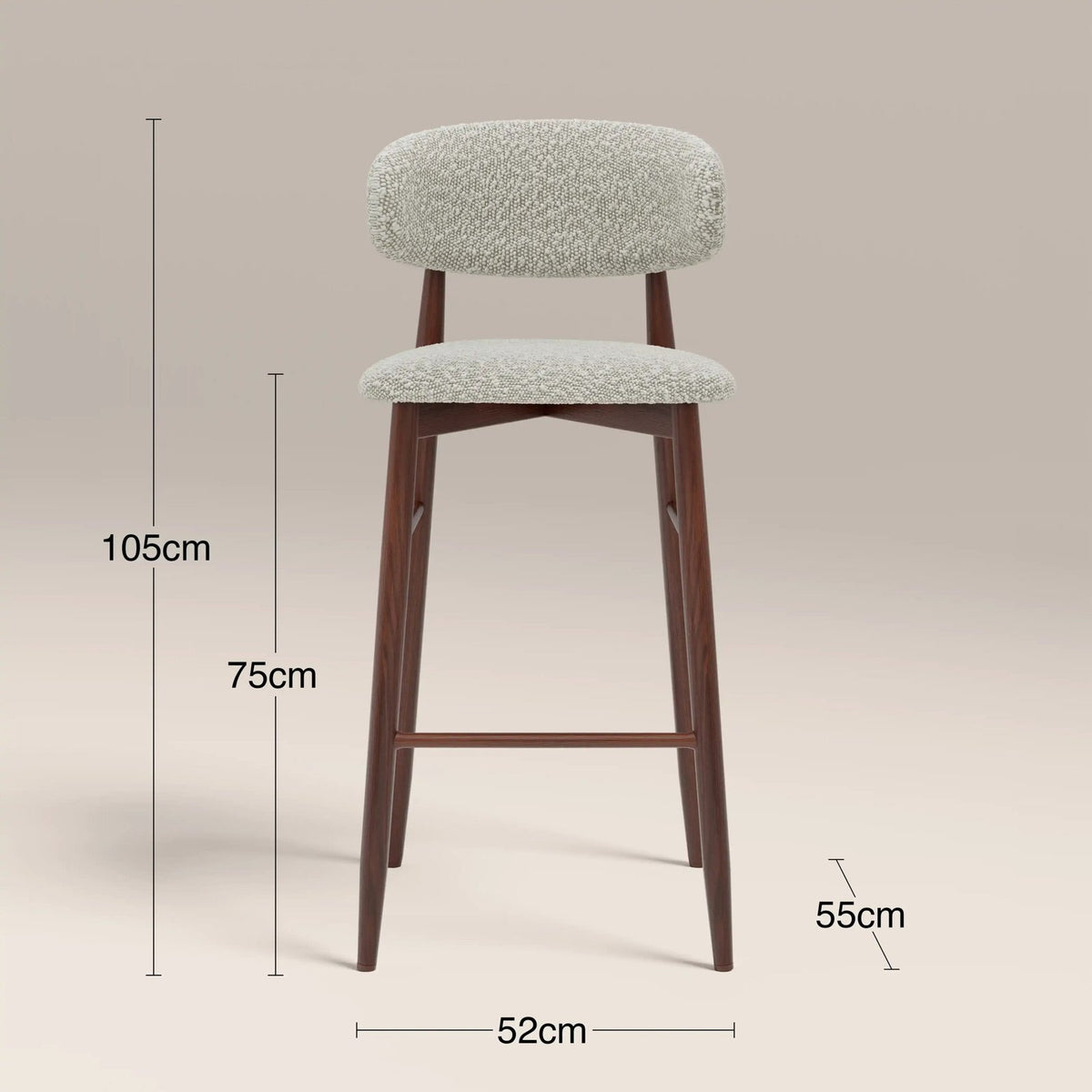 Laura Ashley UK Halston Bar Stool | Speckled Stone Sustainable Boucle & Walnut