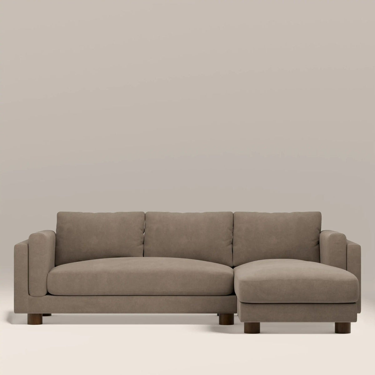 Laura Ashley UK Halton Right Hand Chaise Sofa | Truffle Brown Sustainable Mohair Velvet